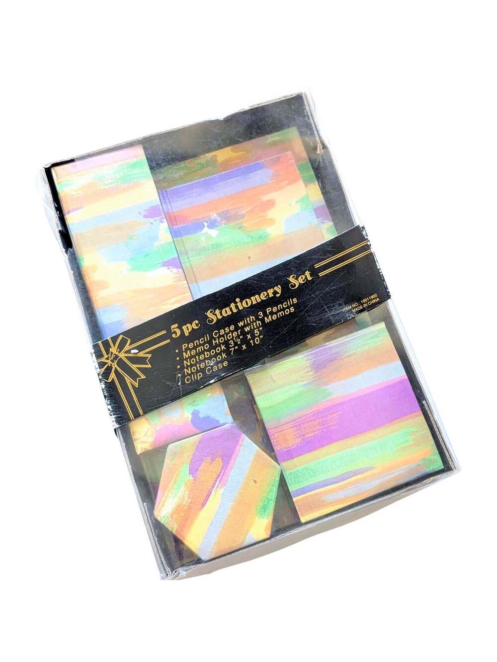 1990s Vintage 5-Piece Stationery Set with Postmodern Pattern